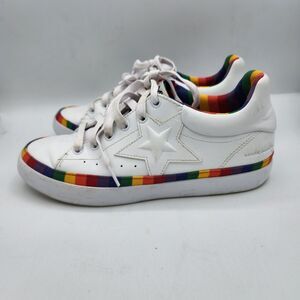 Mark Nason Womens Size 7 The Stellar Linzey Leather Sneakers White Rainbow Pride